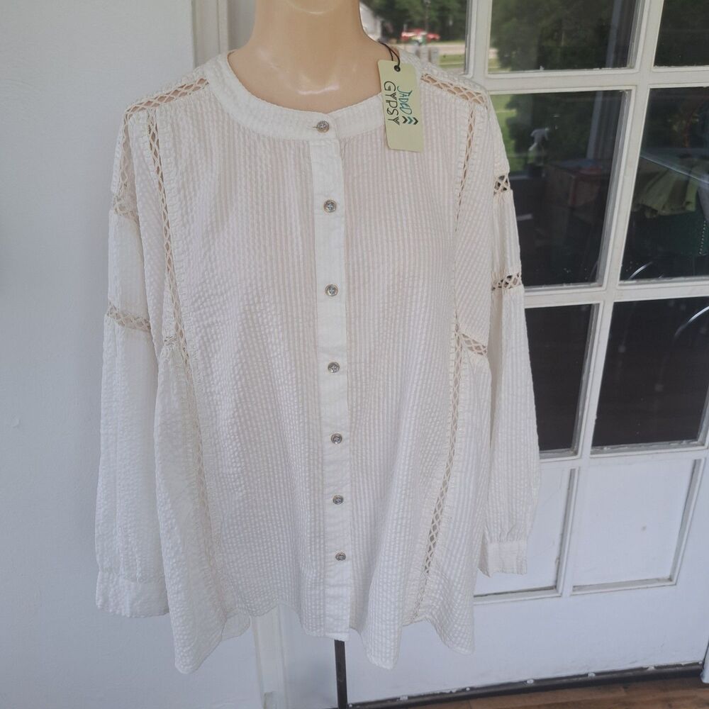 NEW Jaded Gypsy One Size White Long Sleeve Tunic Blouse Shirt Top Boho Oversized - Picture 11 of 13